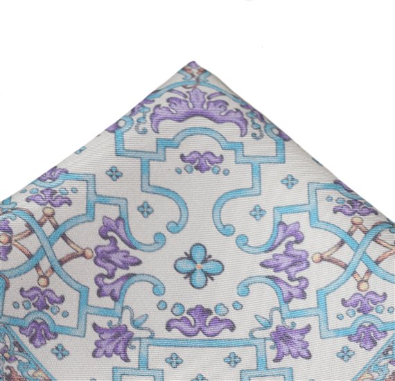 Lenço Bolso Seda Roxo Desenho