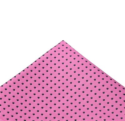 Lenço Bolso Seda Rosa com Bolinhas Pretas