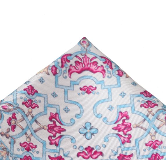 Lenço Bolso Seda Rosa Desenho